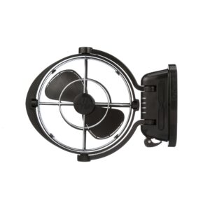 A Sirocco Ii 12/24V Caravan Rv Fan (Black) With A Black Blade On A White Background Suitable For Caravan Or Rv Use.
