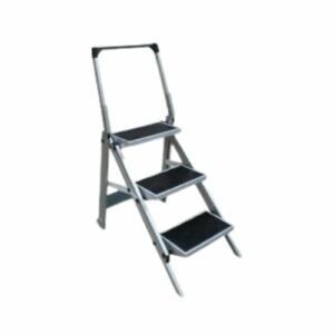 A Triple folding portable caravan step ladder on a white background.