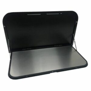 A 650mm Black External Caravan RV Picnic Table with LEDs and USB port.