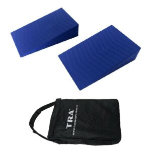 Two BLUE Wedge tandem caravan rv levelling ramps (pair) with bag and a bag.