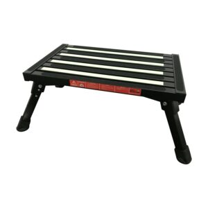 A BLACK Illuminous single folding portable caravan camping step on a white background.
