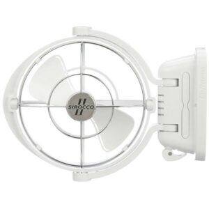 A white Sirocco ELITE 12/24V Caravan RV Fan on a white background.