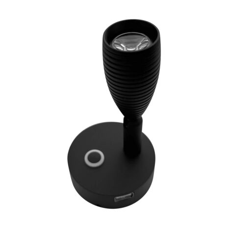 A BLACK 12 VOLT 6000K LED READING LIGHT WITH USB CHARGING PORT on a white background.
