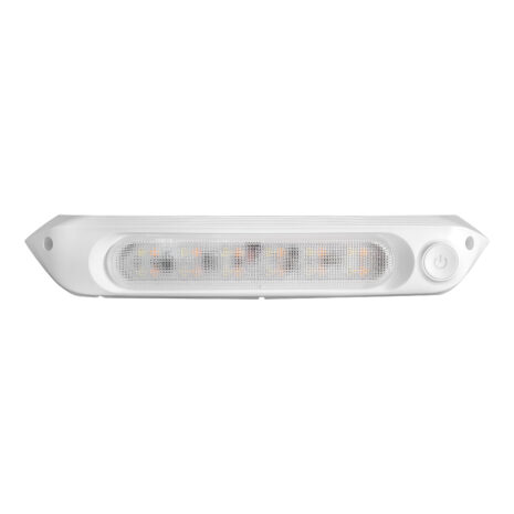 A WHITE 287mm 12V LED AWNING LIGHT WITH WHITE LIGHTS AND SWITCH IP67 on a white background.