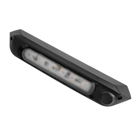 A BLACK 287mm 12V LED AWNING LIGHT WITH WHITE LIGHTS IP67 on a white background.
