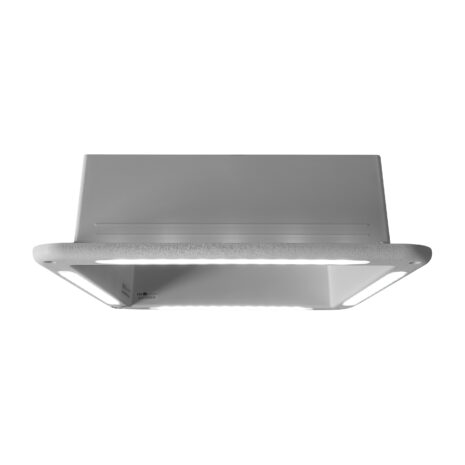 A white kitchen hood with a TRA LED light Garnish with built in Switch.