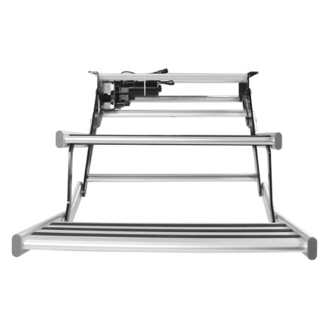 Caravan step - A black and white Double 12v Electric Caravan Step with LED Light with a handle on it.