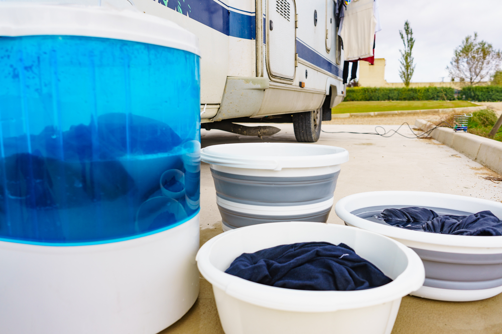 Washing Laundry Outdoor At Caravan