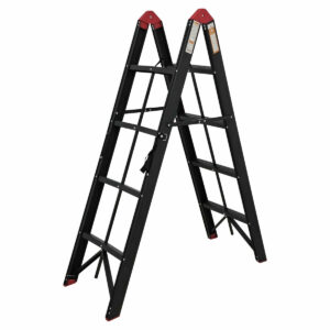 Black 4 step aluminium collapsible box ladder with carry bag